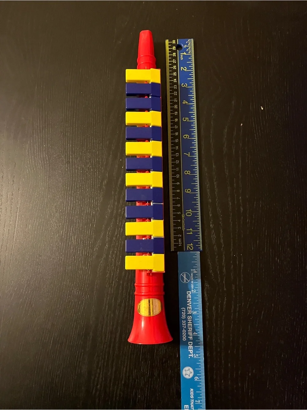 Vintage Toy Saxophone Clarinet Red Blue Yellow Plastic Keyed Horn 12”